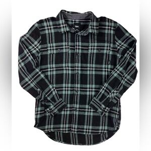 VANS Boys SIZE Extra Large Black & Blue Plaid Button Down Shirt